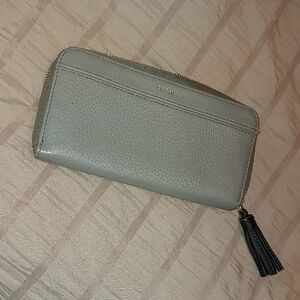 Fossil Gray Leather Wallet with Black Tassel